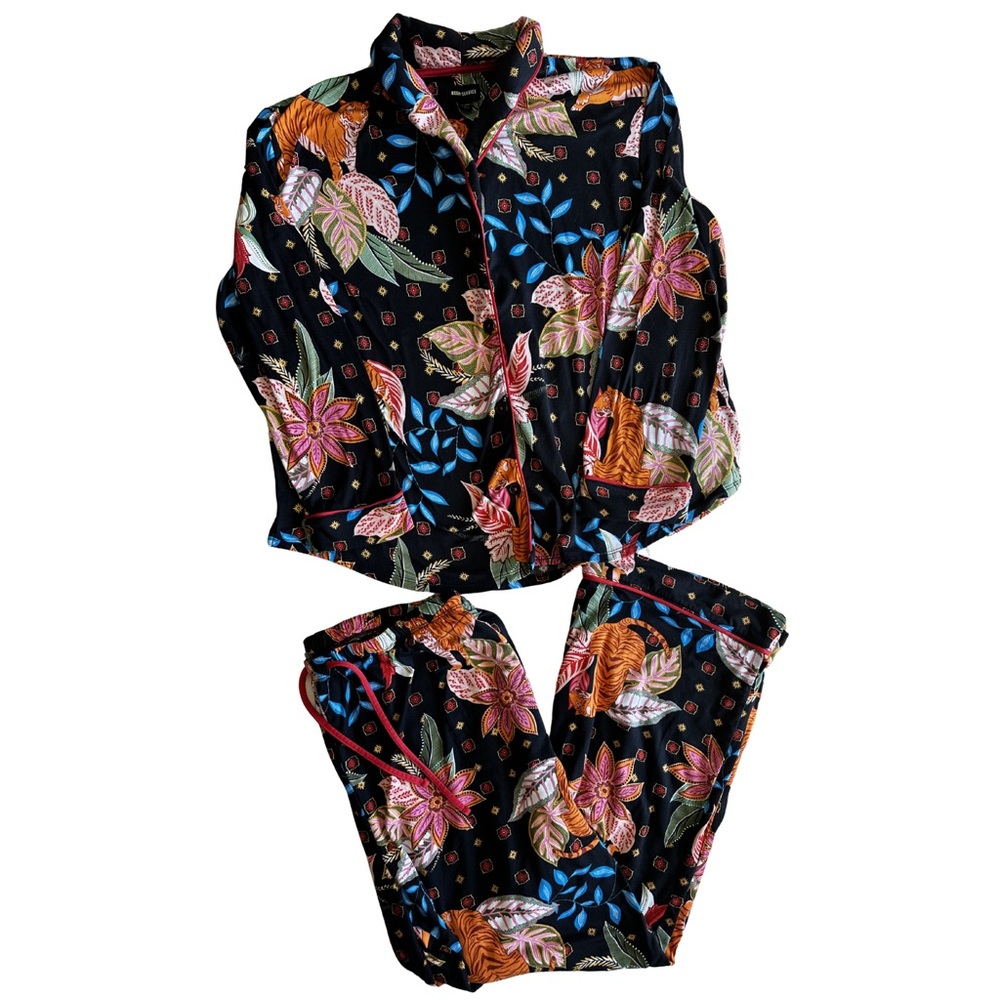 Room Service Pajama Set XXL Black Floral Tiger Print Lounge Set